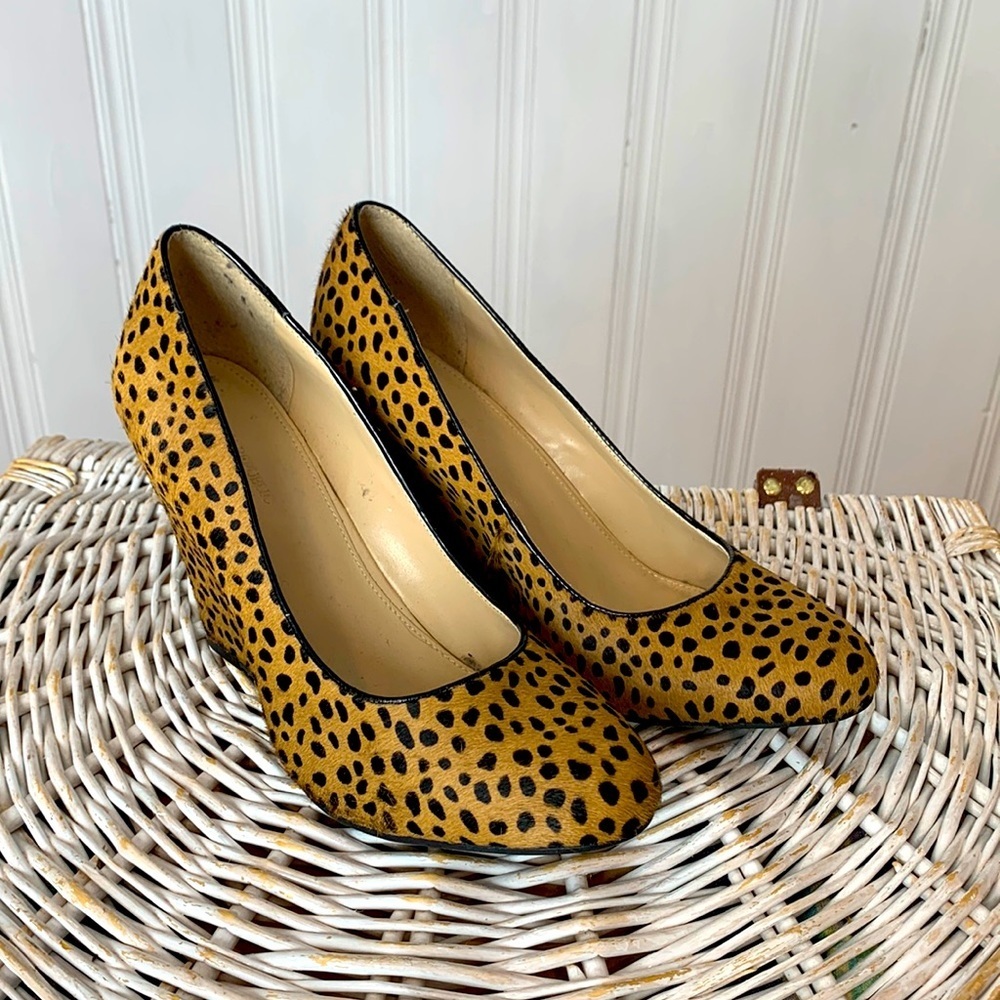 New BANANA REPUBLIC hair-calf leather leopard print wedge heels